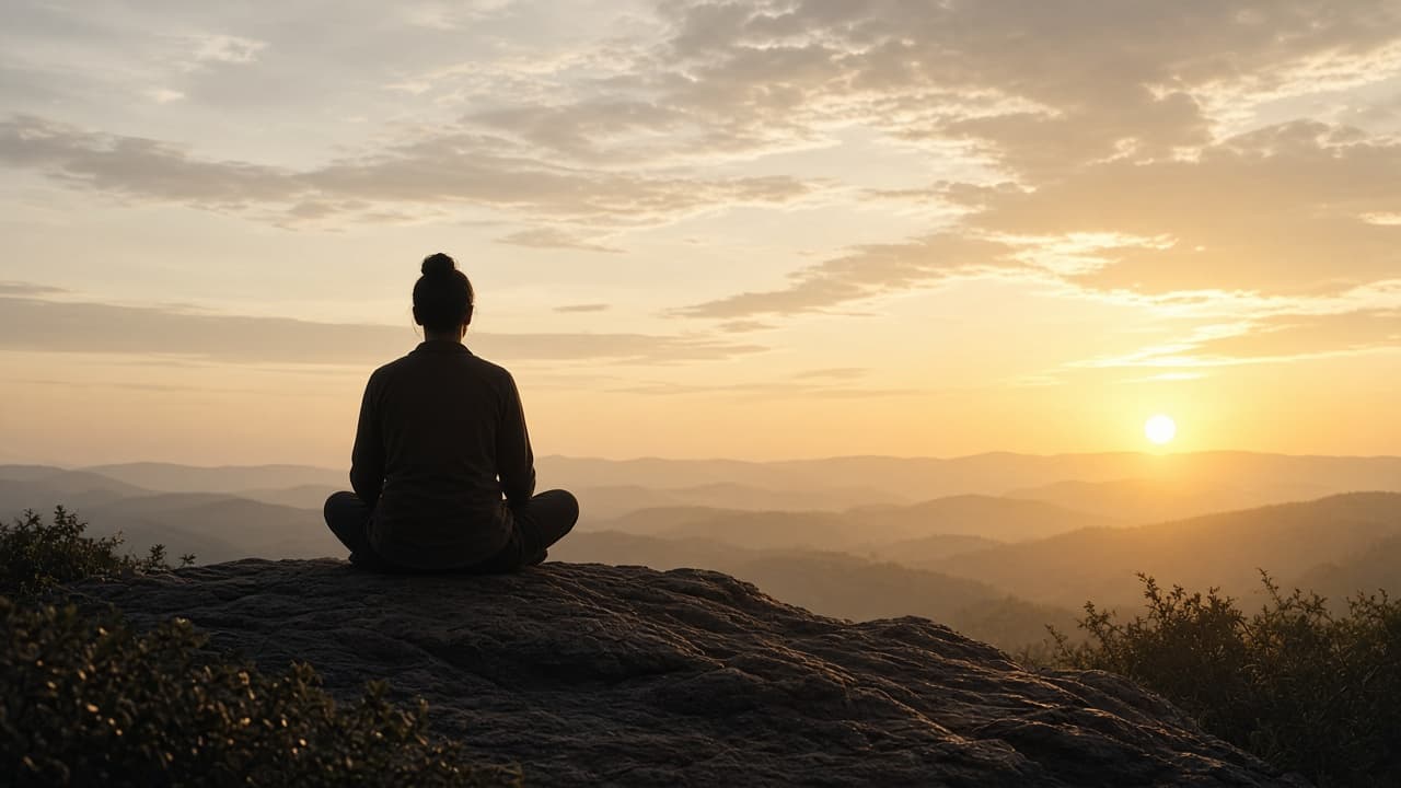 Seeker in meditation at sunrise